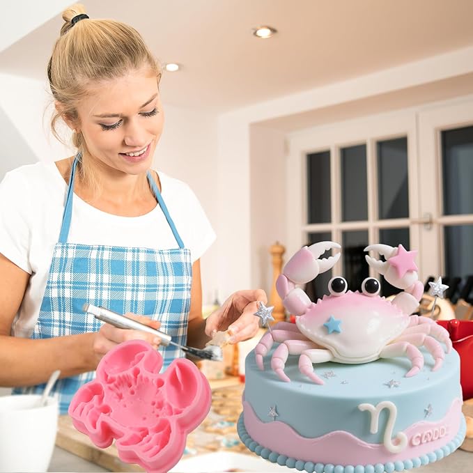 1 Pcs Cute Crab Chocolate Silicone Mold, Ocean Theme Cake Decoration Fondant Mold, for Summer Party Cupcake Toppers Cookies Candy Chocolate Gum Resin Modeling Clay Plaster Soap Reusable