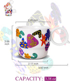 Ceramic Espresso Cups Set of 2 – Mini 3 oz Double Espresso Coffee Cups Small Espresso Shot Cups with Cute Q Handle, Gift for Coffee Lovers, Floral and fruit Patterns-White