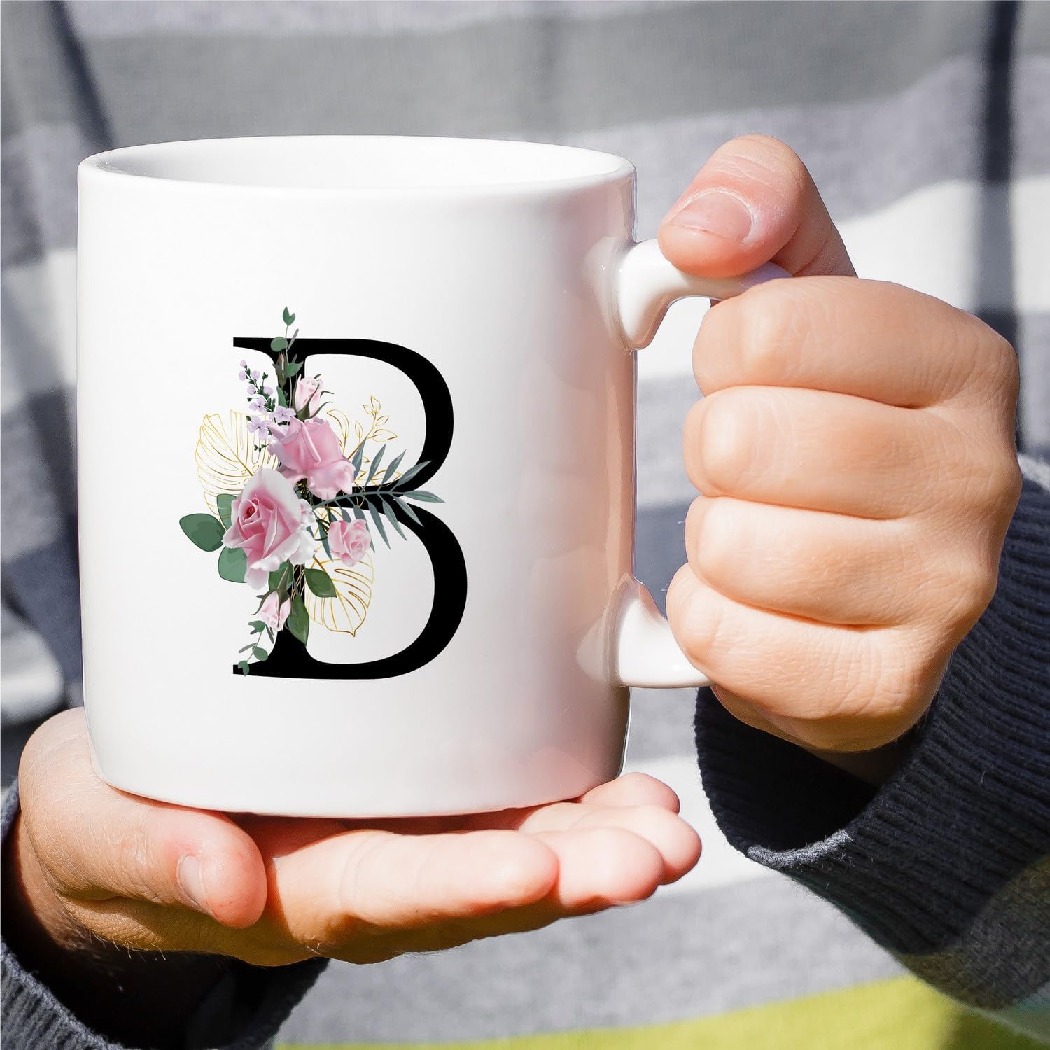 Retreez Initial A-Z Floral Botanical Bouquet Alphabet Monogrammed Monogram Mug 11 Oz Ceramic Tea Coffee Mugs - Appreciation Thank You Wedding Birthday Gifts for her friend coworker sister - B Initial