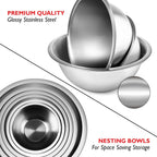 EATEX Stainless Steel Mixing Bowls with Measuring Cups & Spoons Set of 14 - Dishwasher Safe Nesting Mixing Bowl Set for Cooking, Baking & Meal Prep Non-Slip Premium Bowls