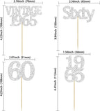 Gyufise 24Pcs 60th Birthday Cupcake Toppers Cheers to 60 Fabulous Sixty Cupcake Picks Vintage 1965 Decorations for 60th Birthday Wedding Anniversary Party Cake Decorations Supplies Silver