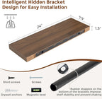 Heimlove 24 Inch Floating Shelves for Wall Walnut Shelves Set of 2,Wall Mounted Rustic Wood 8 Inch Deep Floating Shelf with Invisible Brackets for Bedroom Kitchen Living Room