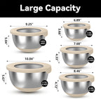 Stainless Steel Mixing Bowls with Lids – Set of 5 Large Nesting Metal Bowls for Kitchen, Baking, Cooking, Food Prep & Storage, Non-Slip Base, Dishwasher Safe,Khaki
