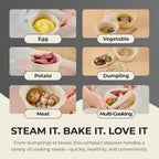 48oz Platinum Silicone 3 Compartmented Microwave Steamer Pot with Handle & Lid - Korea 100% Food-Grade Steamer Bowl, Heat-Resistant Cooker with Steam Holes, Easy Clean, Dishwasher Safe, Ivory