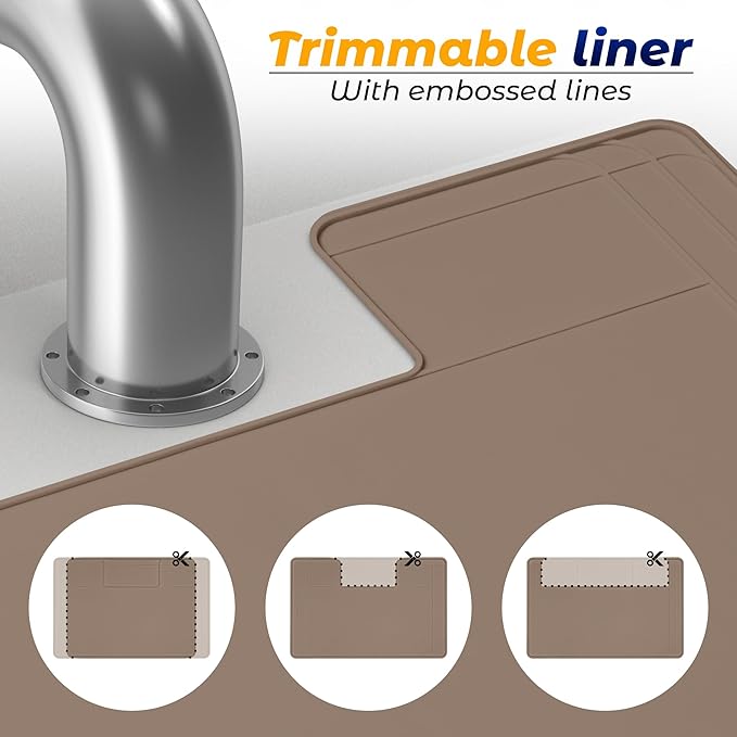 The Original Under Sink Mat - Silicone Waterproof mat, Trimmable, Easy to Clean, Kitchen cabinet liner, Under sink protector mats, Disinfection Surface - 34" x 22" or smaller