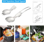 Odoland 6pcs Camping Cookware Mess Kit with Lightweight Pot, Stove, Spork and Carry Mesh Bag, Great for Backpacking Outdoor Camping Hiking and Picnic