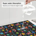 Mexican Folk Art Otomi Dish Drying Mats for Kitchen Counter, Absorbent Microfiber Washable Drying Pad, Decorative Cute Kitchen Mat for Sink & Dining Area, Gifts for Christmas, Home Decor, 16x18 inch