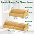 EsLuker.ly Coffee Mug Cup Holder Rack for Cabinets Countertop, 2 Tier Expandable Mug Storage Organizer Bamboo Coffee Bar Station Display Stand Shelf for Kitchen Countertop, No Assembly, More Space