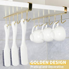2pcs Mug Organizer for Kitchen Cabinets,Under-Shelf Coffee Cup Mug Rack with 6 Hooks,Fit for 1.1 Inch Thickness Shelf or Less,Suitable for Holder Hanger for Cups/Keys Storage/Scarf.Gold