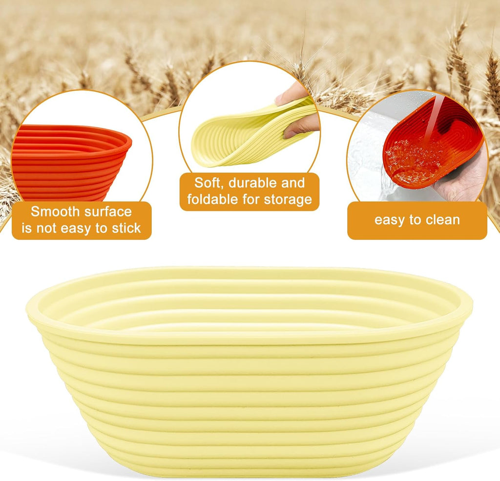 Silicone Banneton, Sourdough Bread Baskets (Set of 6, 6.5 Inch), Oval Proofing Bread Bowls with Starter Kit, Bread Making Baking Supplies