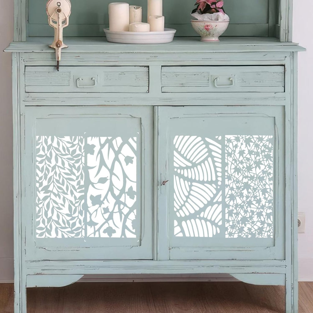 18Pcs Stencils for Crafts Painting, Reusable Cake Stencils Decorating Texture Stencil Background Stencil Leaf Floral Tree Templates for Painting on Wood Furniture Card Canvas Paper Scrapbook