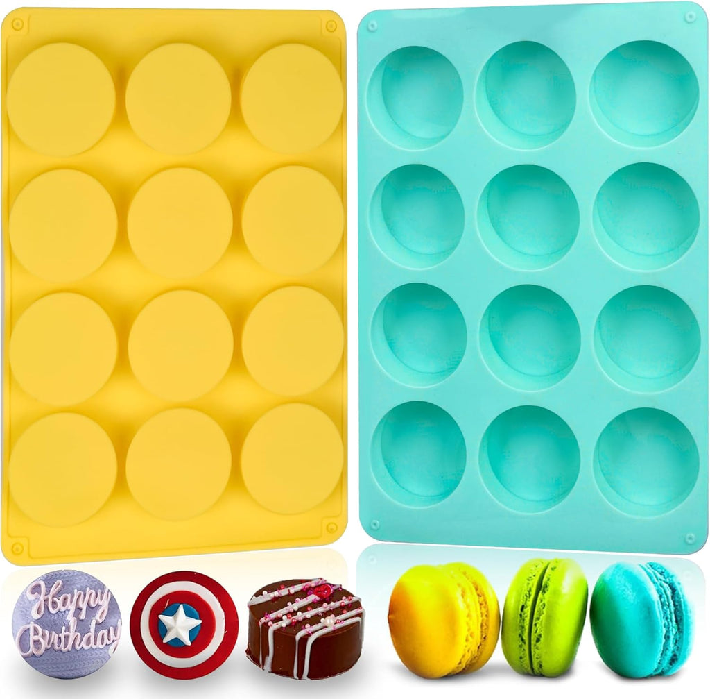 2 Pcs Round Chocolate Cookie Molds, 12-Cavity Cylinder Chocolate Cover Cookie Silicone Molds for Candy Mini Cakes Jelly Baking