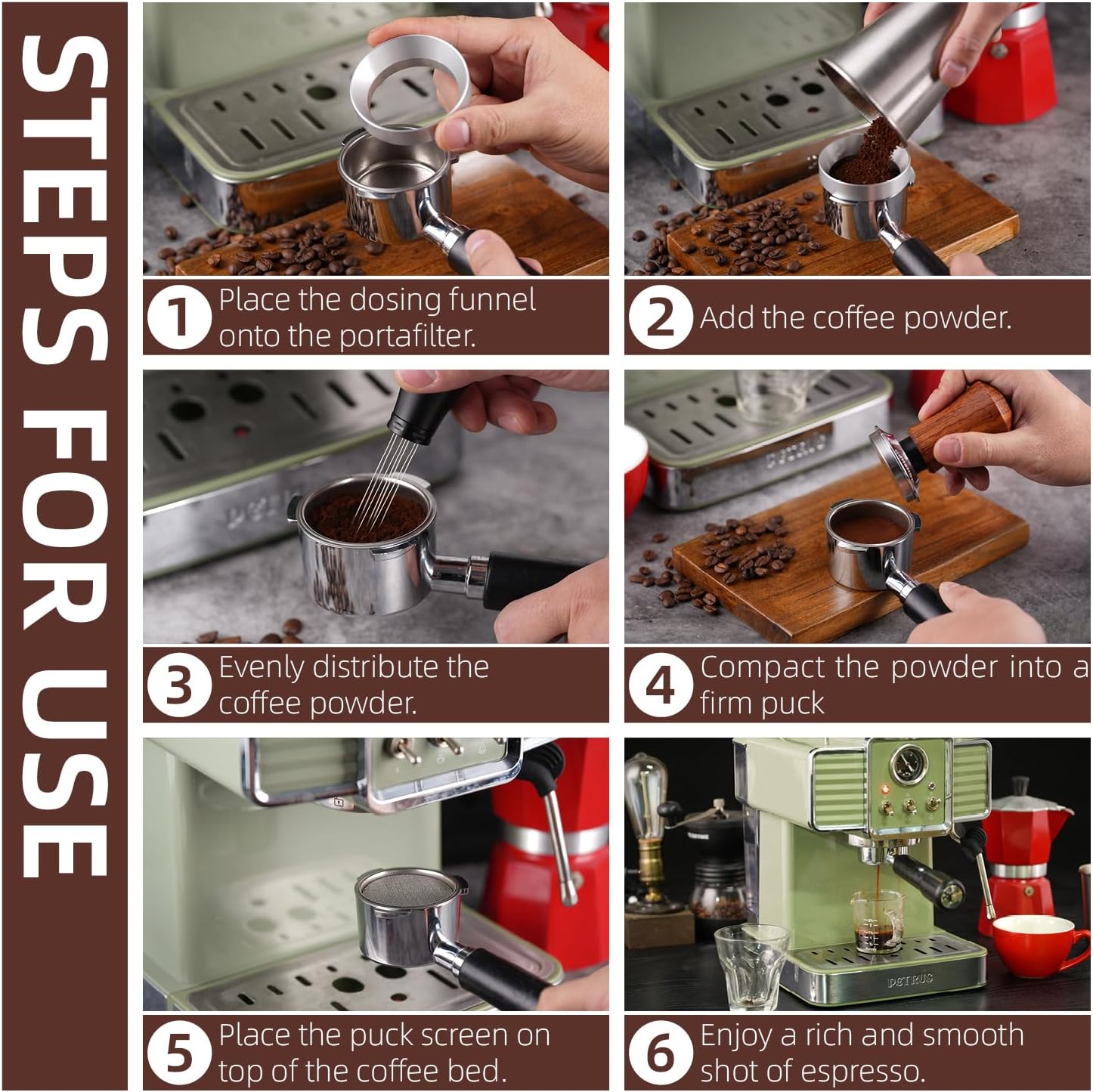 51mm WDT Tool Espresso Accessories Kit,GdHaHSP Dosing Funnel and Puck Screen Set,Espresso Stirrer Distribution Tool,Espresso Whisk for espresso tools