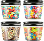 Novelinks 4 Ounce Plastic Jars with Black Lids - Refillable Round Clear Containers for Kitchen & Household Storage - BPA Free (40 Pack)