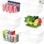 BALEINE Clear Plastic Storage Bins, Pantry Organization, BPA Free Stackable Refrigerator Organizers and Storage with Handles for Kitchen Fridge Cabinet Bathroom (6PK, 11x7.5x6)