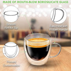 Glass Coffee Cups Set of 4, 8.5oz Double Walled Glass Mugs with Handles, Clear Insulated Coffee Mug Espresso Cups, Cappuccino Latte Tea Cups Set, Heat Resistant Borosilicate Clear Glasses