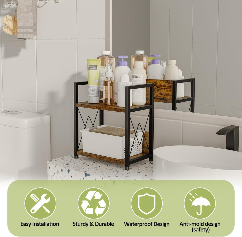 Aduanbang Coffee Bar Accessories Organizer, 2 Tier Wooden Kitchen Counter Shelf, Coffee Organizer Station for Countertop, Condiment Rack for Mugs, Cups, Cream, Syrup