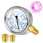 MEANLIN MEASURE 0~1000Psi Stainless Steel 1/4" NPT 2.5" FACE DIAL Liquid Filled Pressure Gauge WOG Water Oil Air Lower Mount, with 1/4" x 1/2" NPT and 1/4" x 3/8" NPT Hex Bushing