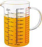 Glass Measuring Cup-[Insulated handle | V-Shaped Spout]-Made of High Borosilicate Glass Measuring Cup for Kitchen or Restaurant, Easy to Read, 1000 ML (32 Oz, 4 Cup)