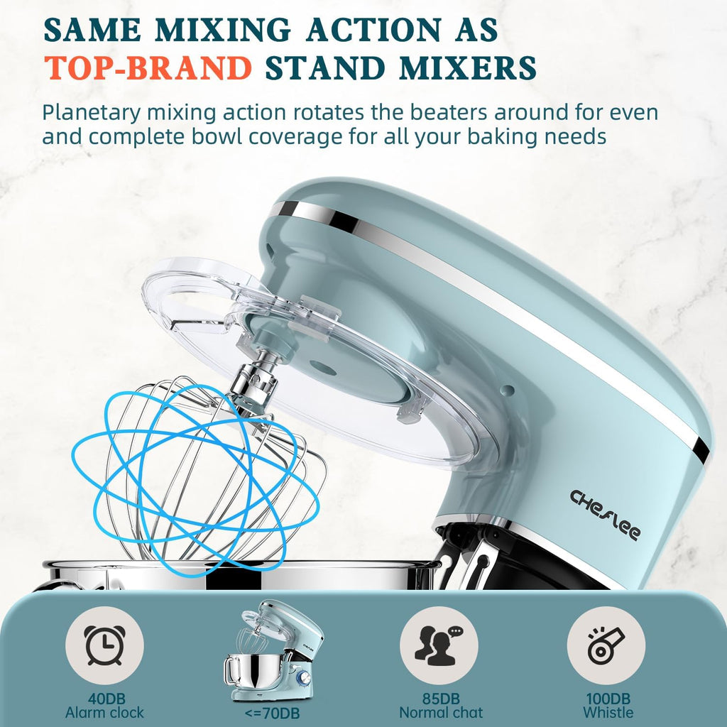 CHeflee Stand Mixer,660W 6+P With 6.5QT Stainless Steel Bowl,Dough Hook, Wire Whip & Beater,for Most Home Cooks,Blue