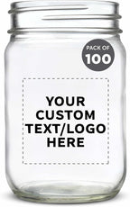 DISCOUNT PROMOS Custom Decorating Mason Jars 12 oz. Set of 100, Personalized Bulk Pack - Glass Jars for Overnight Oats, Candies, Fruits, Pickles, Spices, Beverages - Clear