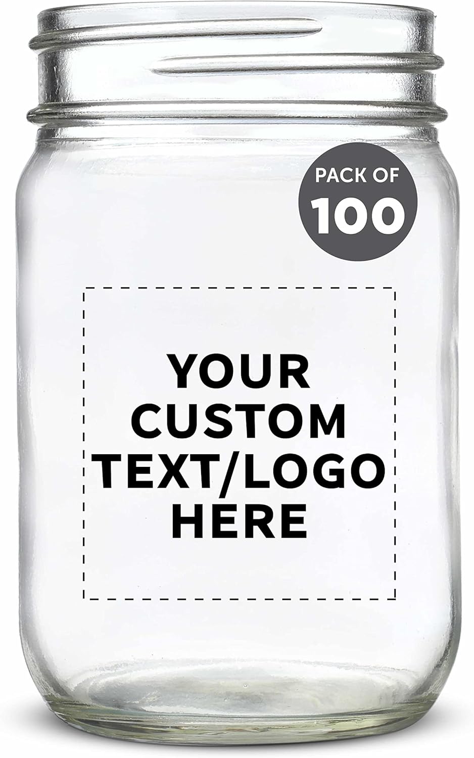 DISCOUNT PROMOS Custom Decorating Mason Jars 12 oz. Set of 100, Personalized Bulk Pack - Glass Jars for Overnight Oats, Candies, Fruits, Pickles, Spices, Beverages - Clear