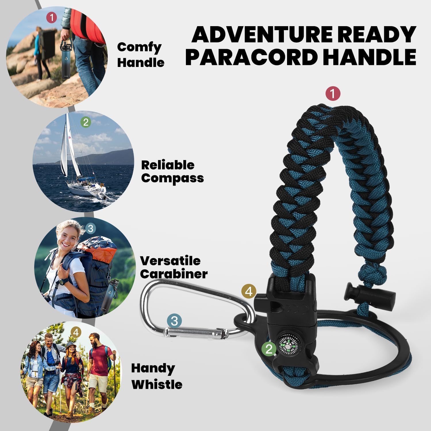 Insulated Water Bottle 24oz, Triple Wall Vacuum Stainless Steel (Cold for 48 Hrs, Hot for 24Hrs), Leak Proof & Non-BPA, 24oz Hydro Water Flask with Paracord Handle & Straw Spout Lids