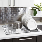 Findosom 2PCS 12" x 20" Dish Drying Mat & 24" x 5.5" Sink Splash Guard, Super Absorbent & Cuttable Dish Mat Drying Kitchen Mat with Gray Floral, Hide Stain Drying Mat for Kitchen Counter