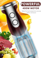 MegaWise Pro Titanium Reinforced 5 in1 Immersion Hand Blender, Powerful with 80% Sharper Blades, 12 Speed Corded Blender, Including 500ml Chopper, 600ml Beaker, Whisk and Milk Frother
