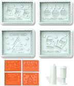 Christmas Cookie Cutters, 4-Piece 3D MERRY CHRISTMAS Plastic Cookie Stamp Set, Comes with Merry Christmas in English, Perfect for Christmas cookie baking and parties