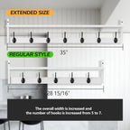 BAMEOS 35" L Wall Hooks with Shelf, Entryway Coat Hooks for Wall with Shelf, Wood Wall Hanging Shelf, Wall-Mounted Coat Rack with 7 Dual Metal Hooks for Bathroom, Kitchen, Living Room, Bedroom (White)