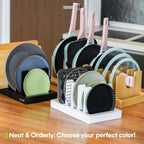 Pots and Pans Organizer under Cabinet, Bamboo Expandable Bakeware and Cutting Board Organizers, Adjustable Pot Lids Holder Rack, Cookie Sheet Baking Pan, Tray Organizer for Kitchen Storage (Natural)