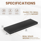 Fun Memories Rustic Floating Shelves for Home Decor, 8 Inch Deep Floating Shelf, Solid Wood Floating Wall Shelves 30 Inch Long, Deep Wall Shelves for Bathroom, Living Room, Black Finsh, Set of 2