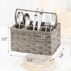 Silverware Holder for Party Plastic Utensil Holder Wicker Silverware Caddy Cutlery Holder with Handle Spoon and Fork Organizer Light Gray Utensil Caddy for Kitchen Counter