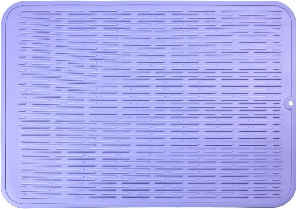 Silicone Dish Drying Mat for Multiple Usage,Easy clean,Eco-friendly,Heat-resistant Silicone Mat for Kitchen Counter or Sink,Refrigerator or Drawer Liner Light Purple 2XL 24 inches x 18 inches