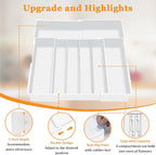 Homecor Silverware Drawer Organizer - Expandable Drawer Organizer for Kitchen, Utensil Holder BPA Free Flatware and Cutlery Tray for Spoons Forks Knives, Plastic Kitchen Organizer and Storage, White