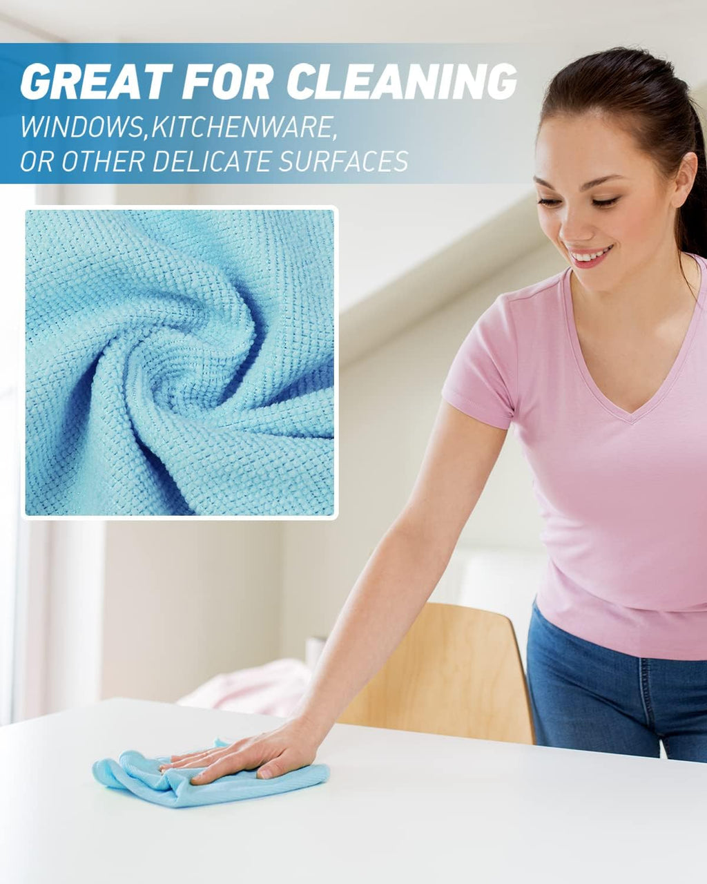 Microfiber Cleaning Cloth-24Pcs (13x13 inch) Ultra Soft Highly Absorbent Rags for Housekeeping-Machine Wash (Blue)