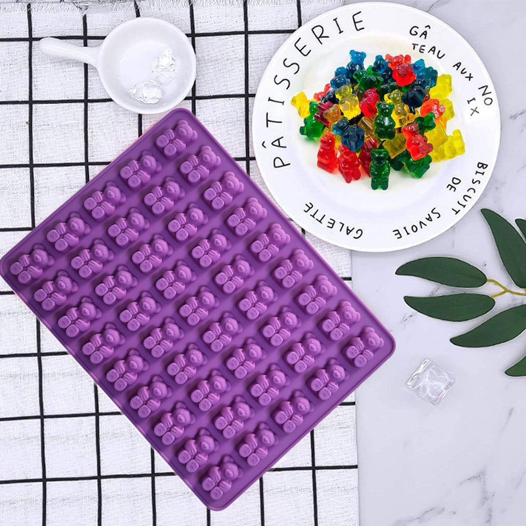 Gummy Candy Molds - 4Pcs Silicone Gummy Bear Molds for Kids With 2pcs Dropper,Non-stick and Bpa Free for Mini Candy Chocolate Gummies Baking