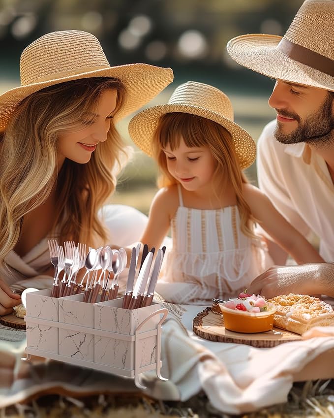 Marble Utensil Holder for Countertop - Stylish Marble Kitchen Accessories for Effortless Organization, Ideal Silverware Caddy for Party, Farmhouse Decor Friendly