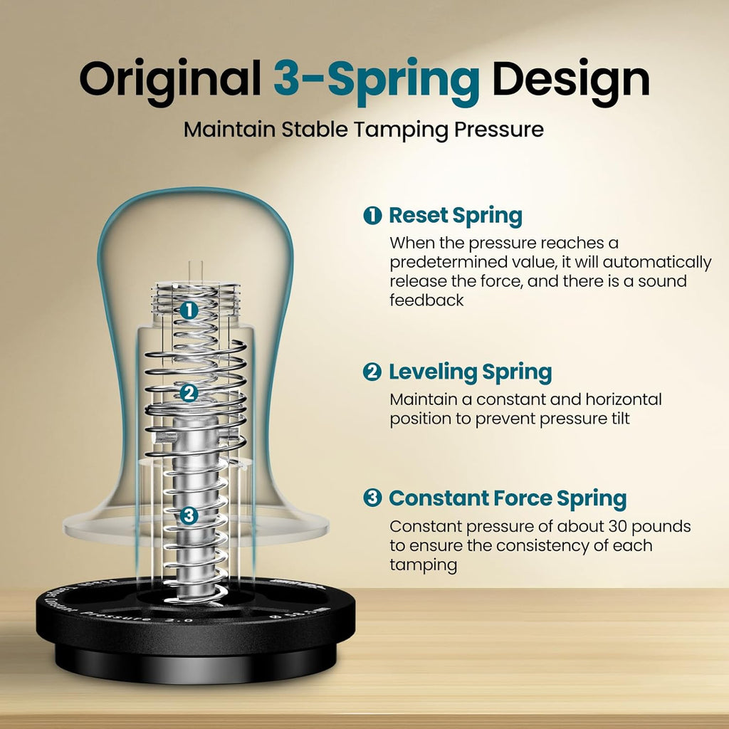 MHW-3BOMBER 51mm Espresso Coffee Tamper, 30lbs Constant Pressure Espresso Hand Tamper with Sound Feedback for Barista, Extra 15lbs Spring Loaded, Fit 51mm Portafilter, Astra Tamper, T7016-OS