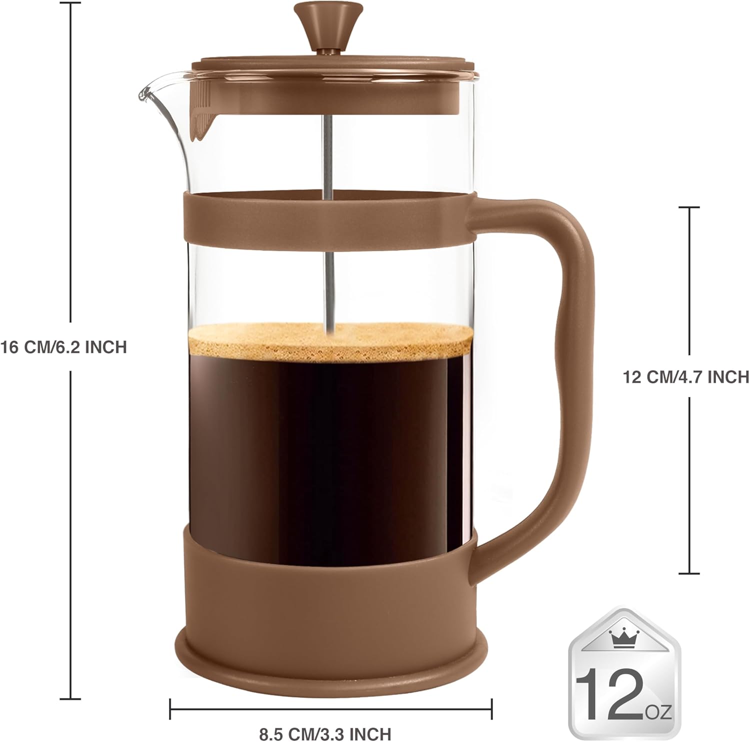 Utopia Kitchen 12 Ounce 0.35 Liter French Press Coffee Maker, Tea Maker, Travel Coffee Presses, Heat Resistant Thickened Borosilicate Coffee Pot for Camping Travel Gifts, Brown Pack of 1
