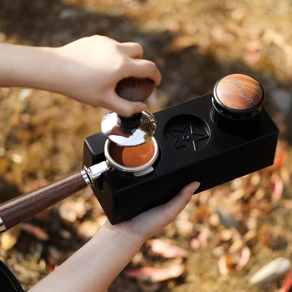 MHW-3BOMBER Espresso Tamping Station, 4 in 1 Tamper Station for Storage 51-58mm Portafilter, Distributor and Espresso Accessories,ABS Portafilter Holder,Black,CH6719