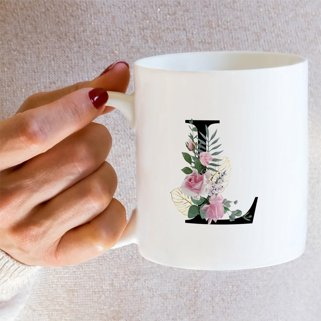 Retreez Initial A-Z Floral Botanical Bouquet Alphabet Monogrammed Monogram Mug 11 Oz Ceramic Tea Coffee Mugs - Appreciation Thank You Wedding Birthday Gifts for her friend coworker sister - L Initial