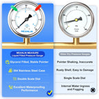 MEANLIN MEASURE 0~60Psi Liquid Filled Pressure Gauge 1/4" NPT 2.5" FACE DIAL Stainless Steel Glycerin Filled WOG Water Oil Air Back Mount (with 2PCS Snaps)