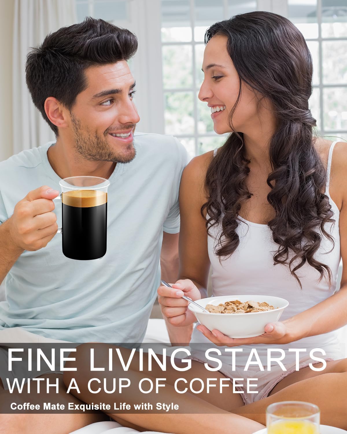 LUXU Glass Coffee Tea Cups(Set of 2)-13 oz,Clear Glass Mugs,Tall Drinking Glasses for Cappuccino,Latte,Espresso,Lead-free Drinking Glasses Great for Juice,Water,Beer,Milk Hot And Cold Drinks