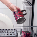 Ideus Vacuum Insulated Coffee Mug, 16oz Reusable Stainless Steel Thermal Double Walled cup with Handle and Slider Lid for Hot & Cold Beverages, BPA Free (Red Zebra)