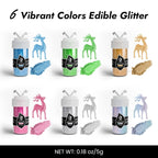Edible Glitter for Cocktails, Edible Luster Dust 6 Colors, Food Grade Glimmer Sprinkles for Baking, Cakes, Strawberries, Beverage, Cookies, Candy, Chocolate, Vegan (5g/Bottle)