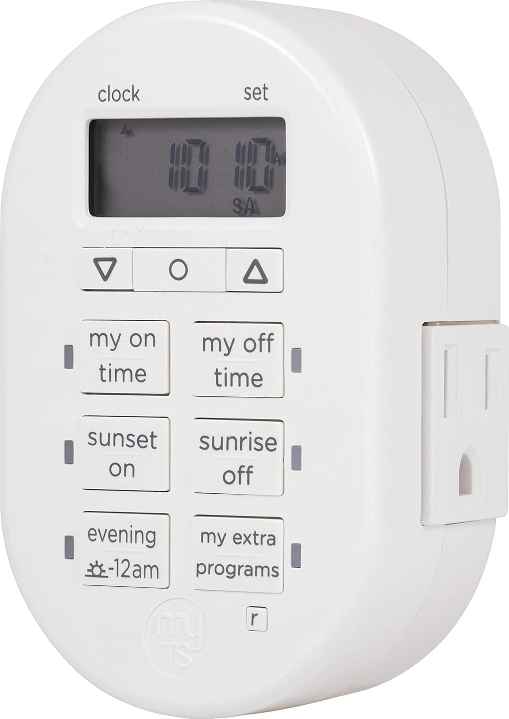 myTouchSmart Simple Set 7-Day Digital Timer, 2 Grounded Outlet Timer, Sunrise-Sunset Indoor Timer Outlet, Programmable ON/OFF Plug Timer, 125V Light Timer, Lamp Timer, Seasonal Lights, White, 35150
