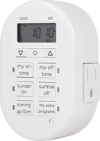 myTouchSmart Simple Set 7-Day Digital Timer, 2 Grounded Outlet Timer, Sunrise-Sunset Indoor Timer Outlet, Programmable ON/OFF Plug Timer, 125V Light Timer, Lamp Timer, Seasonal Lights, White, 35150