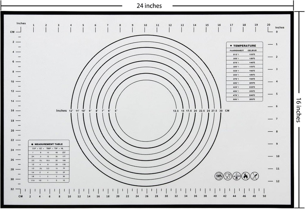 Yansumi silicone pastry non stick baking mat with measurement fondant mat with three sizes for silicone baking mat, counter mat, dough rolling mat,fondant/pie crust mat. (L,24"L x 16"W, Black)